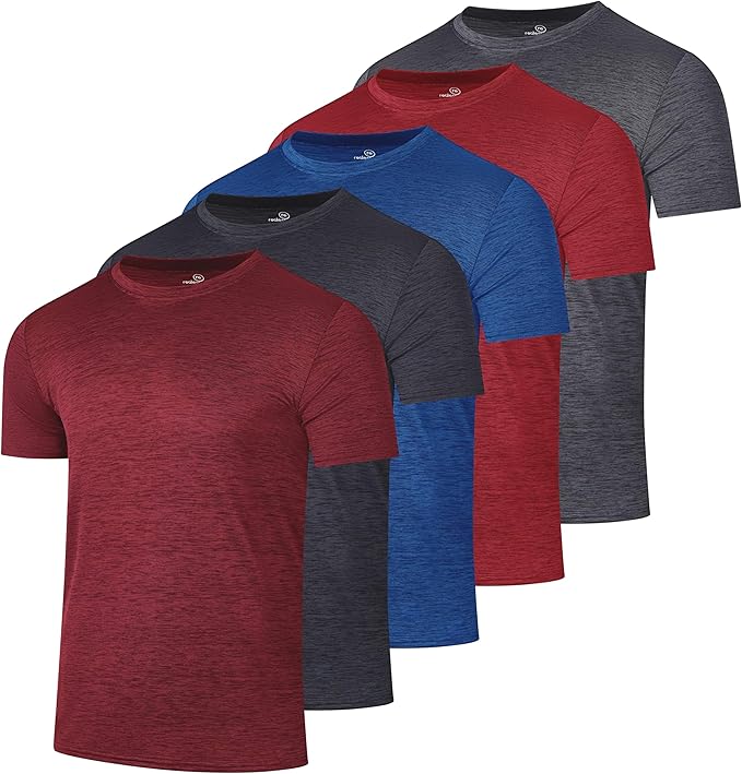 5 Pack Men's Dry Fit Short Sleeve T-Shirt Gym Workout Athletic Running Tee | Cooling, Moisture-Wicking, Crew Neck, Quick-Dry, Breathable, Active, Exercise, Fitness, Basketball, Cycling, Hiking, Tennis