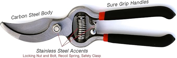 GARDEN GURU Classic Bypass Pruning Shears Clippers ??Heavy Duty Forged Steel Garden Pruners ??Safety Lock ??Non Slip Comfort Grips ??Cuts up to 1??Diameter ??Professional Bypass Pruners for Gardening