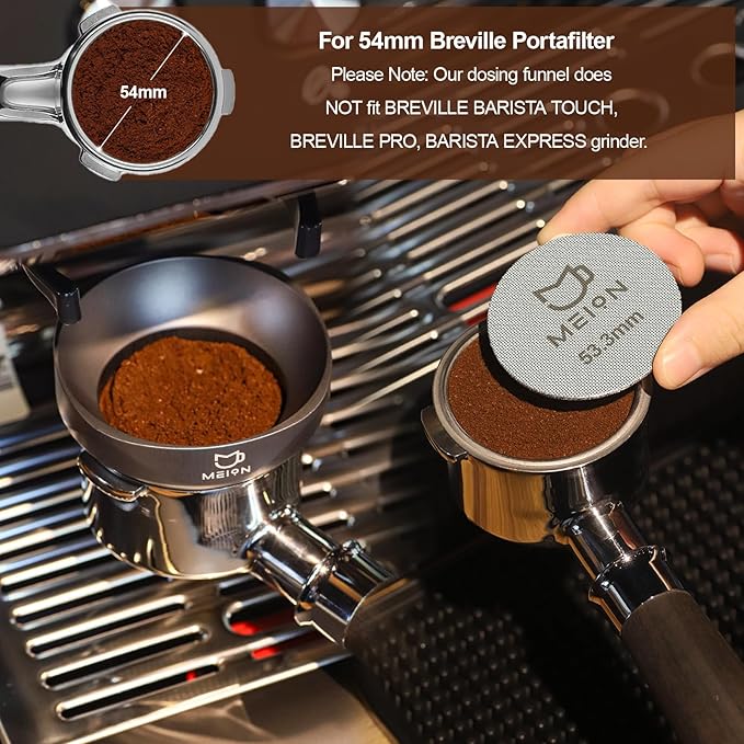 MEION Espresso Dosing Funnel and Puck Screen Set, Magnetic Coffee Funnel, Reusable Espresso Puck Screen, Espresso Tools Espresso Accessories (Silver, 54mm)