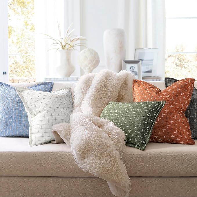Pillow Covers 20x20 Set of 2 Soft Polyester Textured Pillow Covers with Stylish Flange Edge Cozy Farmhouse Throw Pillows for Couch Bed Sofa Living Room
