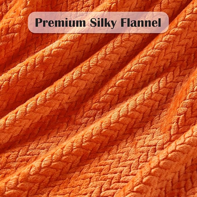 NEWCOSPLAY Fleece Leaves Pattern Twin Blanket, Orange, 60"x80" | Super Soft Throw Blanket, Lightweight Cozy Bed Sofa Blanket, Premium Silky Flannel Fleece, Travel Blanket for All Season Use