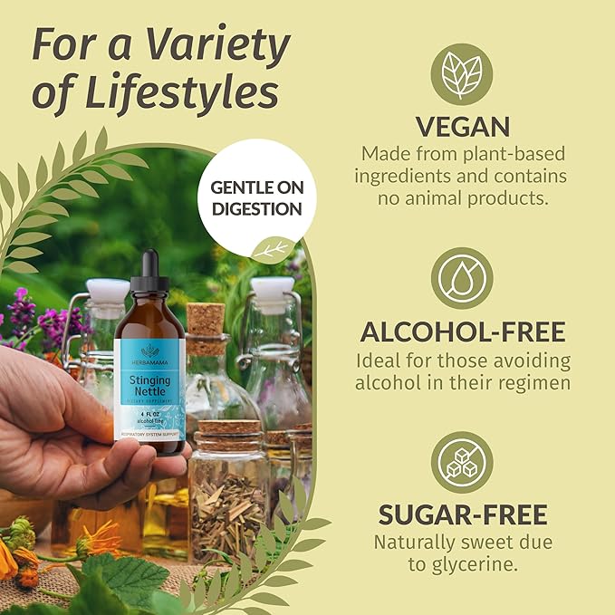 HERBAMAMA Herbal Liquid Drops Kit - Bundle of Stinging Nettle & Dandelion Root Tincture 4 fl oz - Vegan, Non-GMO, Sugar & Alcohol-Free - 2 Pack
