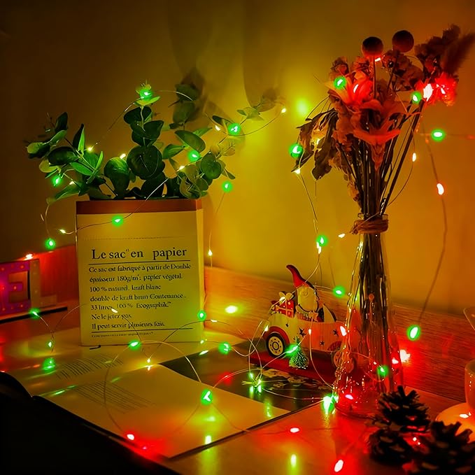 Aogist 12 Pack Fairy Lights 3 Modes 7ft 20 LED Waterproof,Battery Operated Silver Wire Firefly Starry Moon Mini String Lights for Mason Jars Christmas DIY Crafts Wedding Party Bedroom,Red&Green
