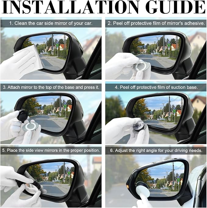 LivTee Blind Spot Car Mirror, Oval HD Glass Frameless Convex Side Mirror Blindspot, Reusable 360�� Wide Angle Rear View Car Mirrors with Powerful Adjustable Suction Cup - Exterior Mirrors
