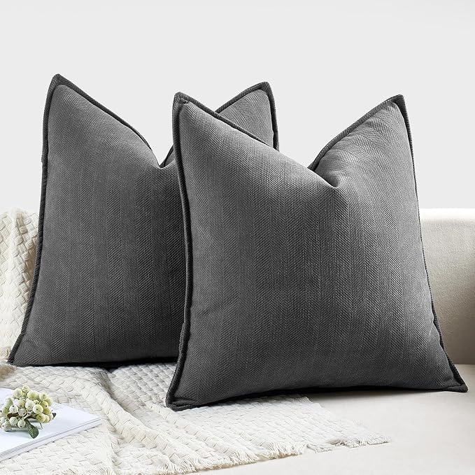 MIULEE Pack of 2 Dark Grey Euro Shams Chenille Pillow Covers 26x26 Inch | Decorative Soft Couch Throw Pillows,Farmhouse Cushion Covers,Elegant Design for Sofa,Bed,Living Room,Summer Decor