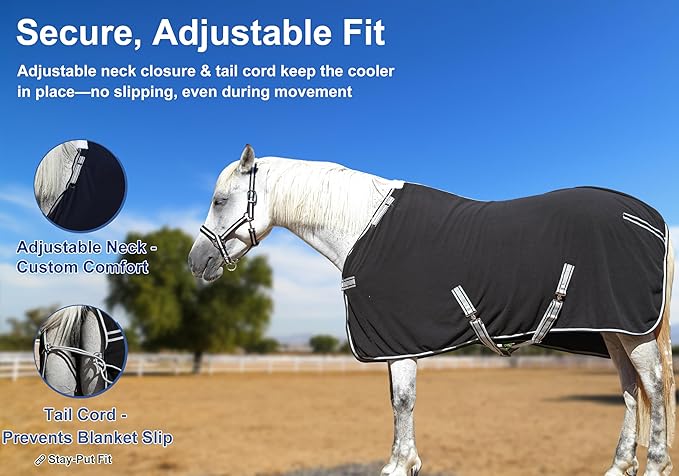 Horse Fleece Cooler, Blanket Liner - 300g Anti-Pilling Fleece, Moisture-Wicking, Cooling & Drying for Post-Workout, Bath & Travel, Prevent Overheating & Chilling Black 72