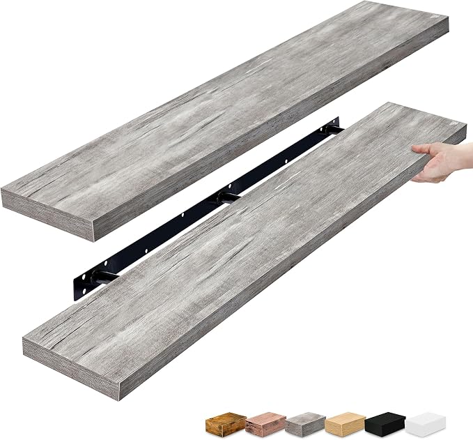 Sorbus Floating Shelves for Wall - 55 Inch Extra-Long Bathroom Shelves, Wall Decor for Bedroom, Kitchen, Living Room, Book Storage - Mounted Floating Shelf with Hidden Brackets (Gray, 2 Pack)