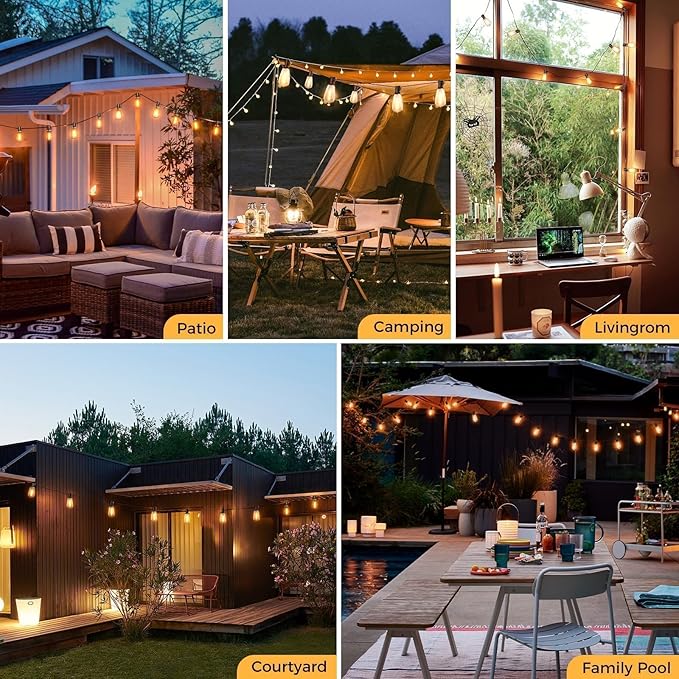 litogo 120FT LED Outdoor String Lights with Dimmer, Waterproof Patio Lights with ST38 Vintage Edison Bulbs, Warm White Outside Hanging Light with Timer for Yard Gazebo Party