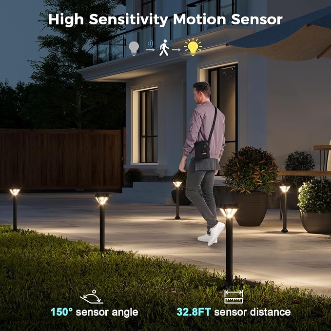 XMCOSY+ Smart Solar Pathway Lights, Bluetooth APP Control with Motion Sensor, 150LM RGBCW Color Changing Landscape Lighting for Yard, Garage, Garden, Lawn, IP65 Waterproof, 2 Pack