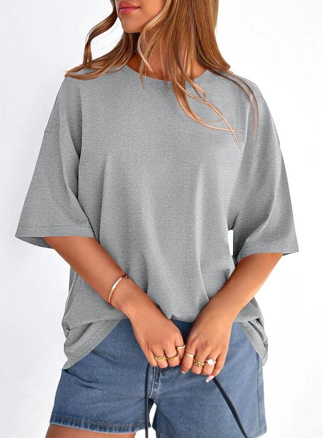 PRETTYGARDEN Womens 2026 Spring Going Out Tops Casual Short Sleeve Crewneck Loose Fit Basic Oversized T Shirts Summer Outfits