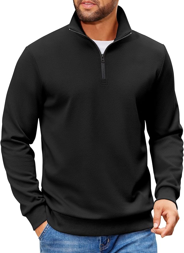 COOFANDY Mens Quarter Zip Pullover Sweatshirts Lightweight Long Sleeve Mock Neck Sweater Polo