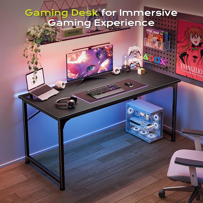 PRAISUN 47 Inch Computer Desk, Home Office Desk with Spacious Desktop, Black