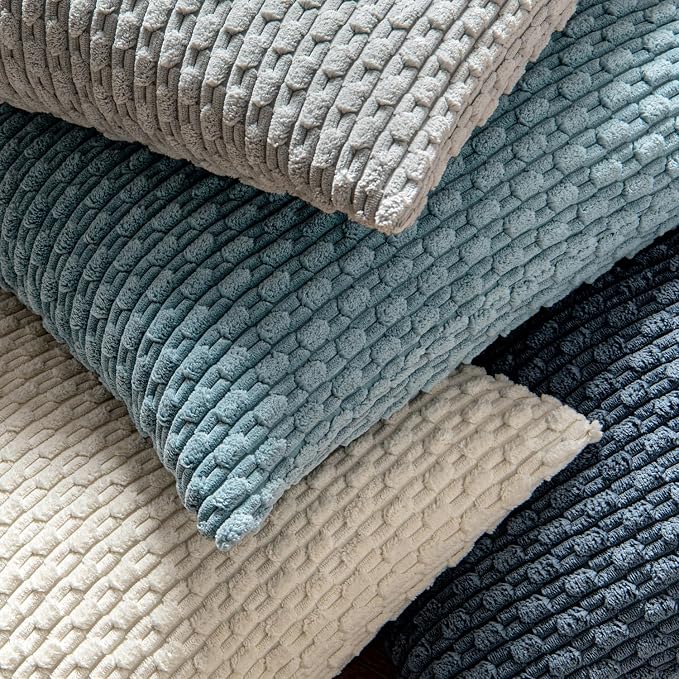 MIULEE Decorative Throw Pillow Covers 20x20 Cream White Textured Corduroy | Pack of 2 Striped Pillow Covers Modern Farmhouse Home Decor for Couch Bed Sofa Living Room
