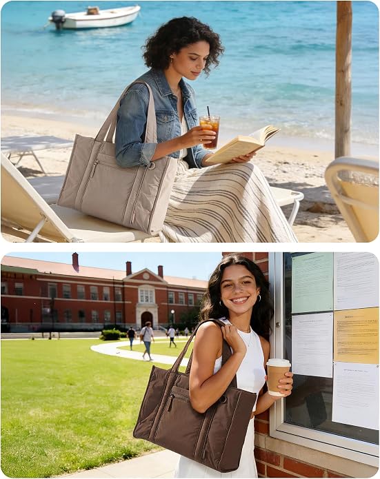 BAGSMART Boxy Tote Bag for Women, Crossbody Work Bag with Zipper | 3 Sizes Small Mini Tote Bag, Inner Tumbler Pocket Crush Bow Should Bag for Travel Work College