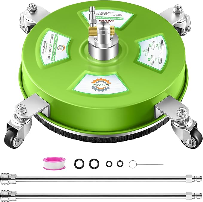 PWACCS 14" Pressure Washer Surface Cleaner, Stainless Steel Surface Cleaner for Power Washer, Pressure Washer Attachment for Cleaning Driveways, Patios, Sidewalks, and Decks, 1/4" Quick Connect
