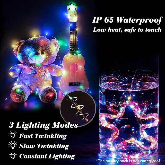 ZGWJ 24 Pack Fairy Lights Battery Operated, 7ft 20 Mini LED Fairy String Lights Silver Wire 3 Modes for DIY, Parties, Wedding, Bedroom, Halloween Christmas Decoration Colorful and Blue