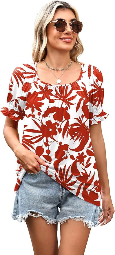 WIHOLL Womens Short Sleeve Square Neck Summer Tops Dressy Casual Blouses Trendy Clothes 2026