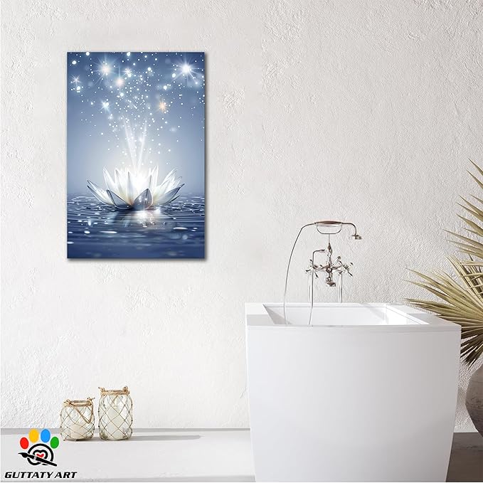 Zen White Lotus Flower Canvas Wall Art, Water Lily Bloom Picture, Lotus Flower Canvas Art Print, Calm Relax Poster, Meditation Spiritual Zen Flower Print for Yoga Spa Spiritual Room 12x18 inch