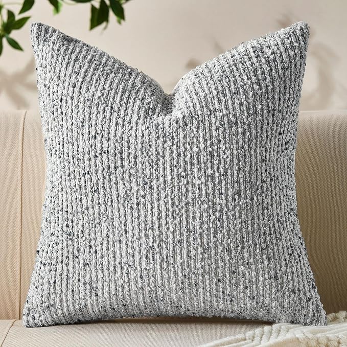 Allorry Soft Wool Decorative Throw Pillow Covers 24x24 Blue SY011C24 | Cozy Soft Touch,Neutral Textured Boho Cushion Covers for Modern Farmhouse Sofa Bedroom Living Room Decor