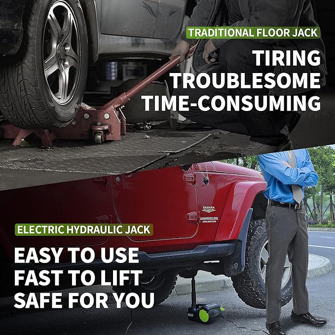 ActDoer Electric Car Jack Kit 5Ton 12V Hydraulic (Lifting Range: 6.1-20.86 inch) with Impact Wrench & Inflator for SUV, MPV with LCD & Tire Pressure Display