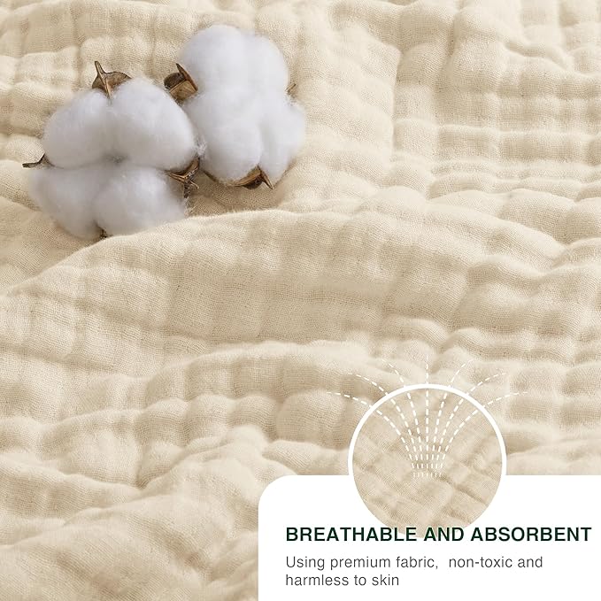 Love's cabin 100% Cotton Muslin Blanket, 6 Layer Lightweight Breathable Gauze Twin Size Blanket 60 x 80 Inches, Soft Summer Blanket for Bed or Couch, Beige