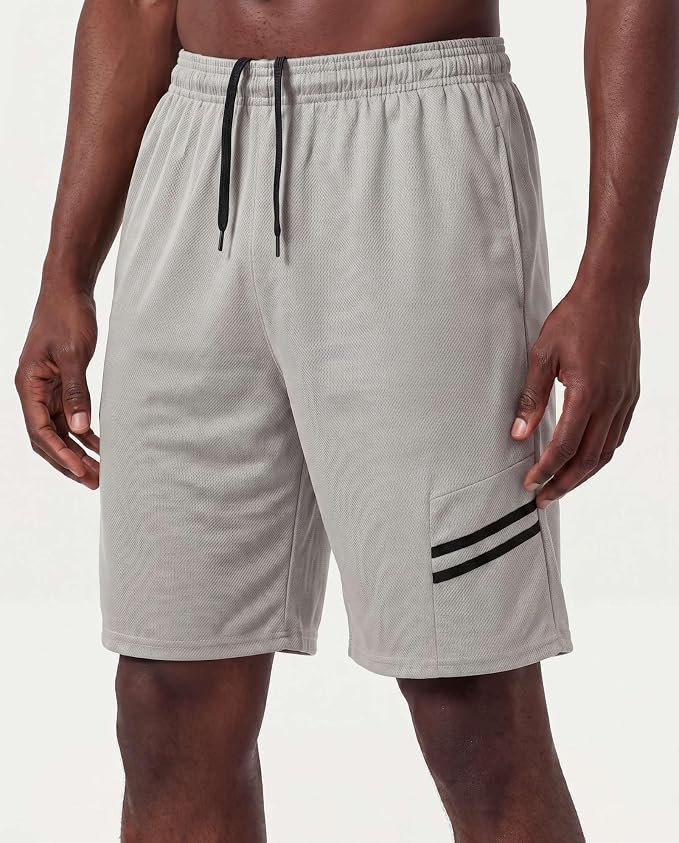 5 Pack Men's Mesh Shorts Athletic Basketball Sports Gym Workout Pockets | Cooling Moisture-Wicking, 9", Long, Quick-Dry, Breathable, Elastic Drawstring Waistband. Running, Exercise, Soccer, Training.