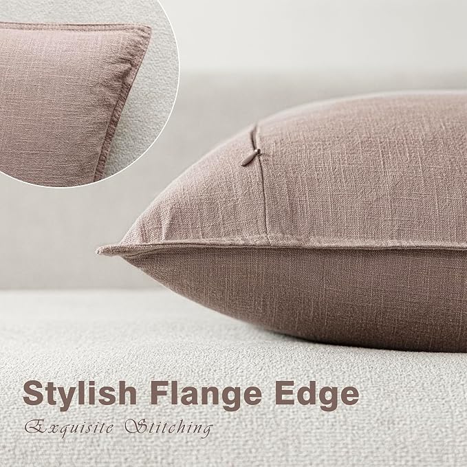 Foindtower Set of 2, Decorative Linen Solid Throw Pillow Covers Soft Accent Euro Cushion Case Boho Farmhouse Pillowcase for Chair Couch Sofa Bedroom Living Room Home Decor 26 x 26 Inch Dusty Pink