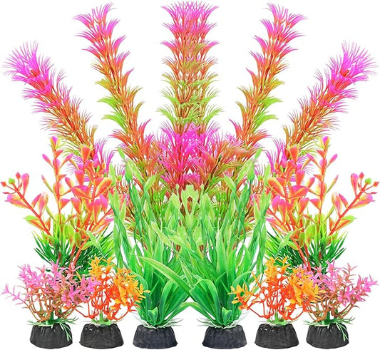 AQUANEAT Artificial Fish Tank Plants, Aquarium Decorations, Pink Plastic Accessories, 10pcs