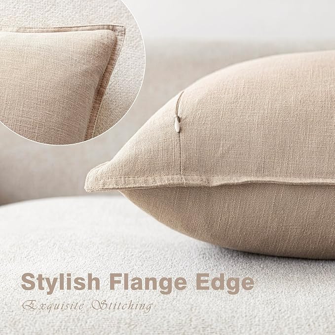 Foindtower Pack of 2, Decorative Linen Solid Throw Pillow Covers Soft Accent Cushion Case Farmhouse Neutral Pillowcase for Chair Couch Sofa Bedroom Living Room Home Decor 26 x 26 Inch Tan Beige
