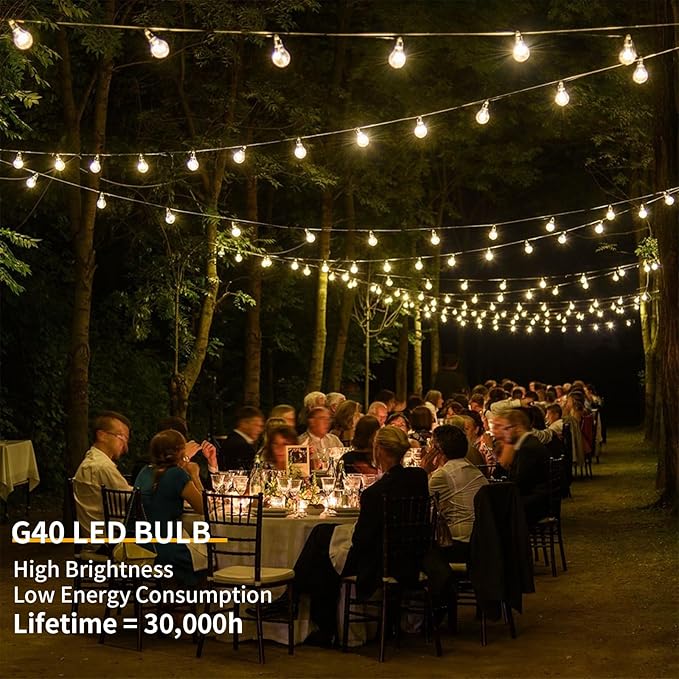 40FT LED Outdoor String Lights Waterproof, G40 LED Globe Outdoor Lights for Patio with 27 Edison Vintage Shatterproof Bulbs, Connectable Backyard Light for Garden, Bistro, Porch, Cafe