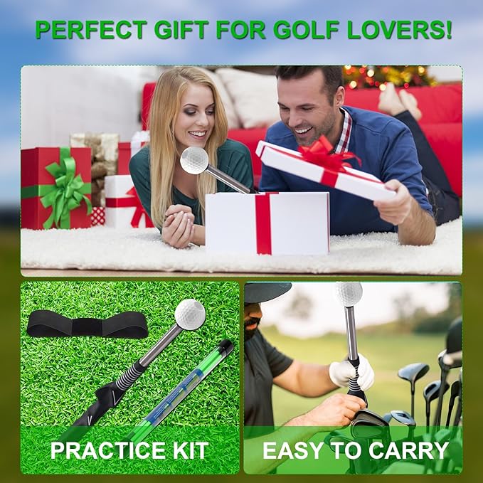 Retractable Golf Swing Trainer - Golf Swing Training Aid, Non-Slip Golf Grip Trainer, Strength & Tempo Training, Golf Alignment Sticks & Arm Band, Indoor Outdoor Golf Swing Practice