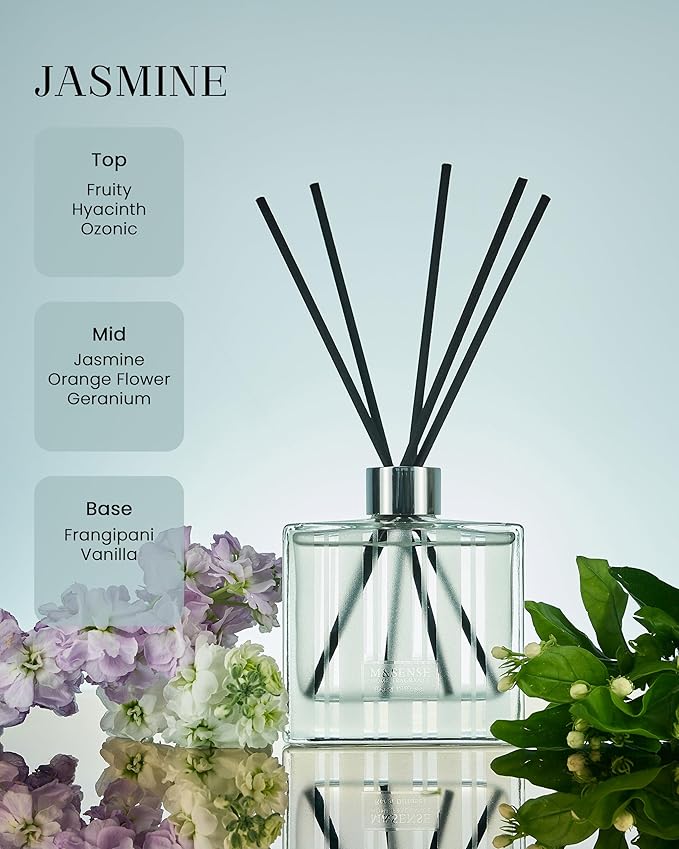 M&SENSE Jasmine & Vanilla Reed Diffuser Set - 7.04 oz Scented Diffusers for Home, Fragrance Oil Aroma with Sticks, Shelf Decor Housewarming Gifts for Bedroom Bathroom