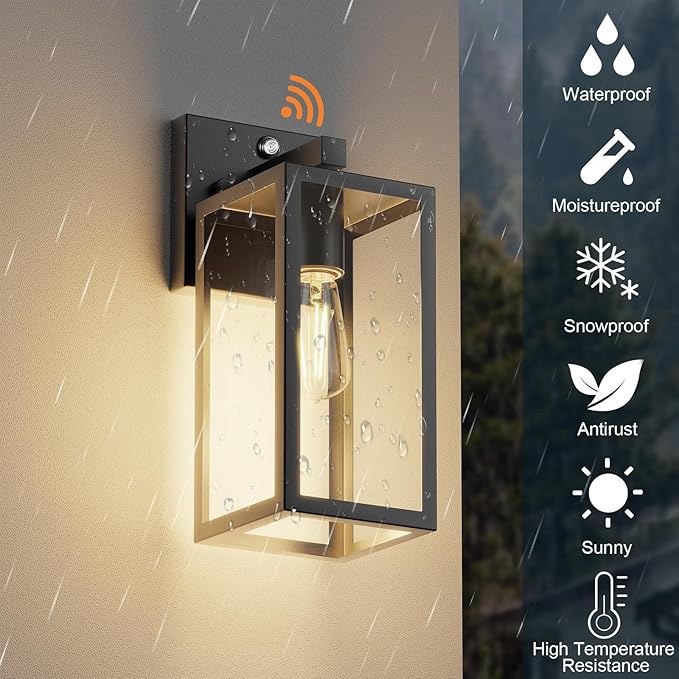 Kalium Dusk to Dawn Porch Outdoor Light, Wall Light Fixtures Waterproof Exterior Wall Sconce Light Fixture with E26 Base for Patio Entryway Hallway (Bulb not Included)