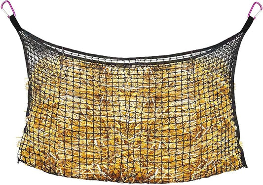Bloomoak Knotless Slow Feed Hay Net with 4 Carabiner Clips for Horses/Open Top Hanging Hay Bag with Large Capacity for Full Day Feeding/Trailer (1.75" Hole for Slow Feed, L 63 * 40")…