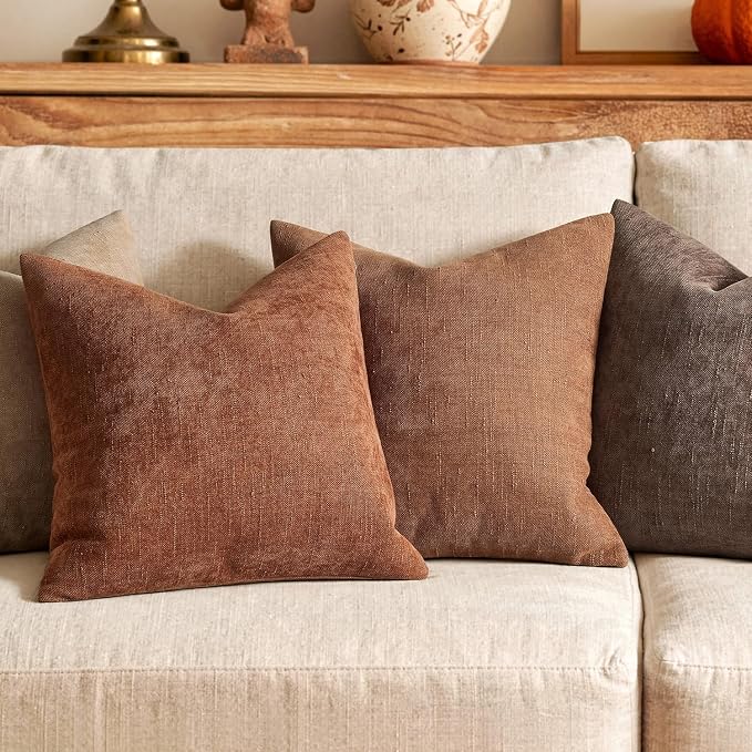 MIULEE 26x26 Inch Euro Textured Chenille Fall Throw Pillow Covers Dark Rust | Pack of 2 Decorative Soft Throw Pillows,Solid Textured Cushion Covers,Modern Home Decor for Bed Couch Sofa Bedroom Livingroom