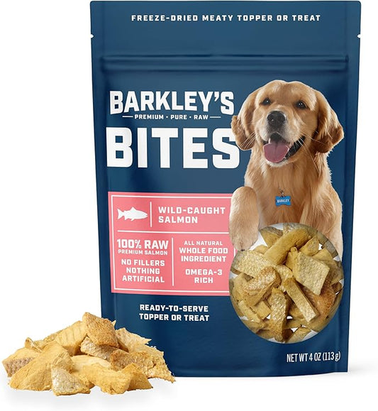 Barkley’s Bag Salmon Bites, Freeze Dried Dog Treats and Food Topper, Made with Wild-Caught Salmon, Bite-Sized Whole Pieces for Training Rewards, for All Dog Breeds, Ages & Sizes, 4 Oz Bag (1 Pack)
