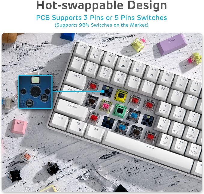 RK ROYAL KLUDGE RK96 Wireless Mechanical Keyboard with Magnetic Wrist Rest | 96 Keys Hot Swappable Wireless Gaming Keyboard with Software, Triple Mode BT5.0/2.4G/USB-C, Blue Backlight, Custom Switch