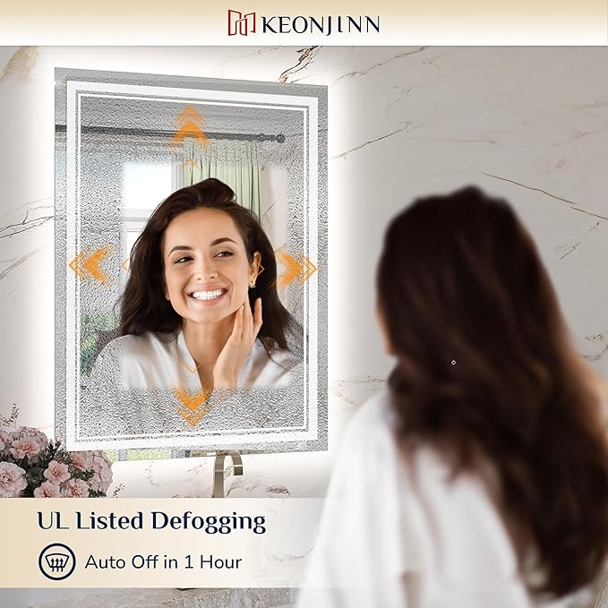 Keonjinn 72" x 36" LED Mirror with Frontlit & Backlit, Lighted Bathroom Mirror, HD Tempered Glass, Stepless Dimmable 3 Color Lights, Safe Defogger, UL-Listed, Oversized Light Up Bathroom Vanity Mirror