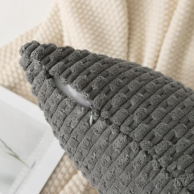 Kevin Textile Soft Corduroy 20"x54" Body Pillow Cover 1 Pack, Dark Grey | Boho Stripe Plush Corduroy Decorative Oblong Cushion Cover Modern Farmhouse Home Decor for Sofa Couch Bed Chair