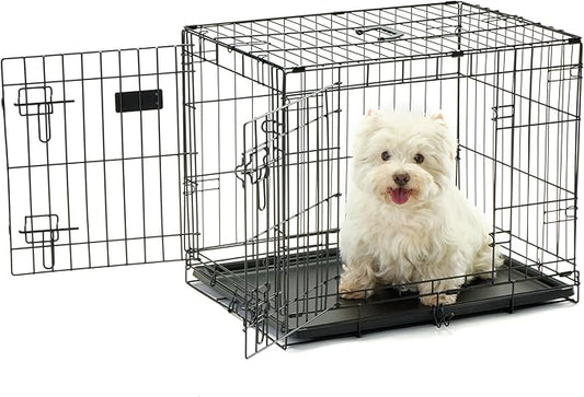 Carlson Pet Products Double Door Metal Dog Crate with Divider, Small 24" Dog Crate for Small Dogs & Puppies, Foldable Collapsible Dog Kennel with Removable Tray, Wire Dog Cage for Training & Travel
