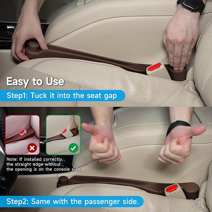 Car Seat Gap Filler Set of 2, 3IN1 Seat Side Gap Filler Plug with Storage Slot & Hook Function, Soft Foam Universal Fit Car SUV Truck Fill Gap Between Seats Console Organizer���Narrow Dark brown���