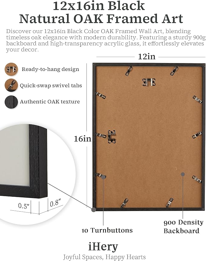 iHery 12x16in Every Hour Is Happy Hour Black Framed Newspaper Wall Art | Premium Black Natural OAK Wood Frame with Canvas Print, Retro Editorial Decor for Bedroom, Girl Dorm, Living Room 1Pack