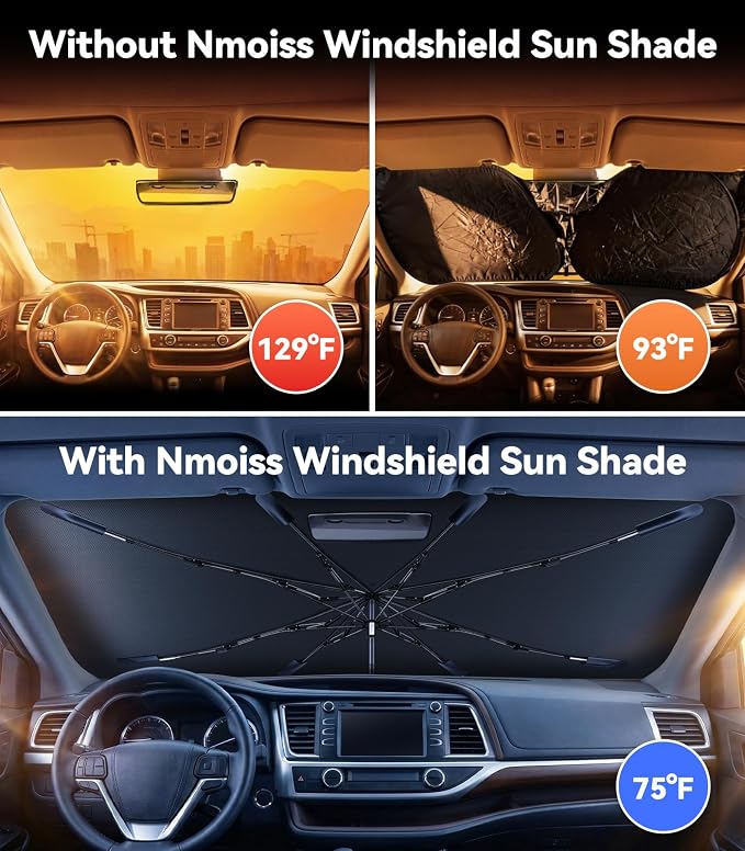 Nmoiss Windshield Sun Shade Umbrella for for Toyota SUV - [Vinyl Coating Heat Shield] Protect Car from Sun Rays & Heat Damage Keep Cool and Protect Interior, Spring Structure Edge