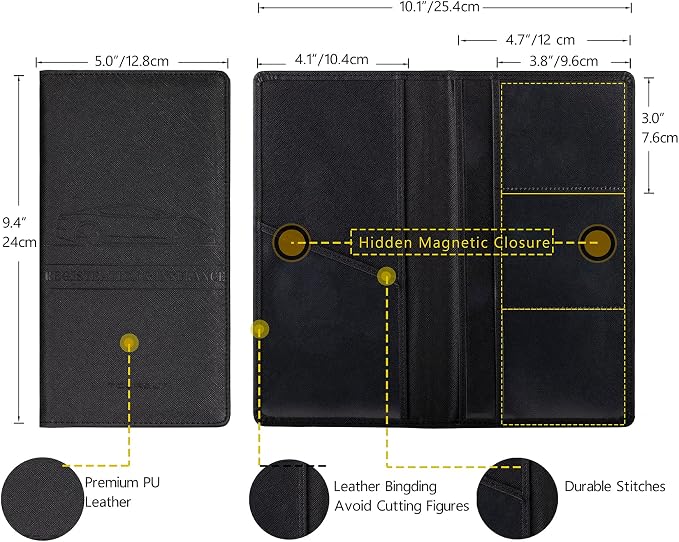 TOURSUIT Car Registration and Insurance Card Holder, Cross Black | Vehicle License Document Organizer, Glove Box Compartment, Interior Car Accessories, For Women Men