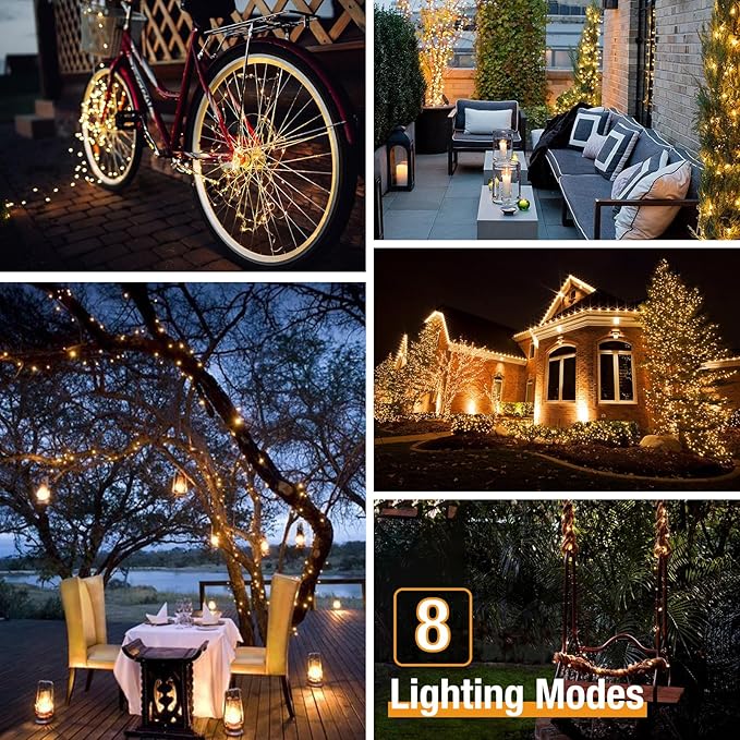8 Pack Solar String Lights Outdoor, 640LED 264FT Waterproof 8 Modes Copper Wire Solar Twinkle Lights for Outside Garden Patio Tree Christmas Wedding Party Decor