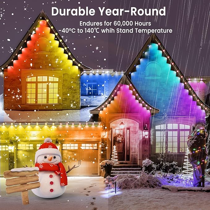 Smart Permanent Outdoor Lights for House, IP67 Waterproof, 54 Scene, 100ft with 60 RGB+IC Permanent Christmas Lights, for Halloween Christmas Work All Holiday Decor, Work with Google Assistant, Alexa
