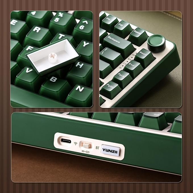YUNZII B75 PRO 75% Wireless Mechanical Keyboard (Olive Green,CocoaV2) | Hot Swap Keyboard with Knob, Gasket Mount, Creamy Pre-lubed Switch for Smooth Typing, BT/USB-C/2.4G, for Gaming