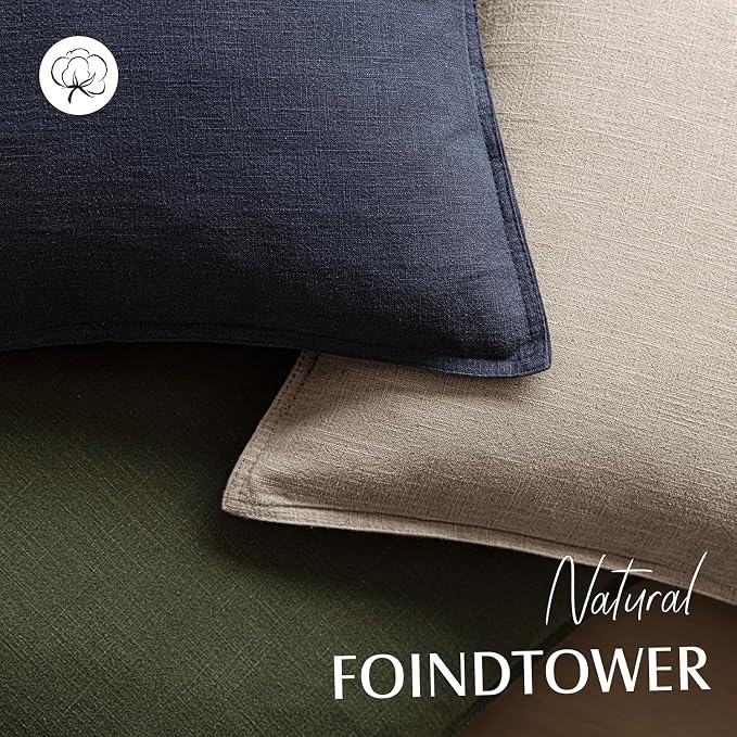 Foindtower Set of 2, Decorative Linen Solid Throw Pillow Covers Soft Accent Cushion Euro Case Boho Farmhouse Pillowcase for Chair Couch Sofa Bedroom Living Room Home Decor 24 x 24 Inch Natural Linen