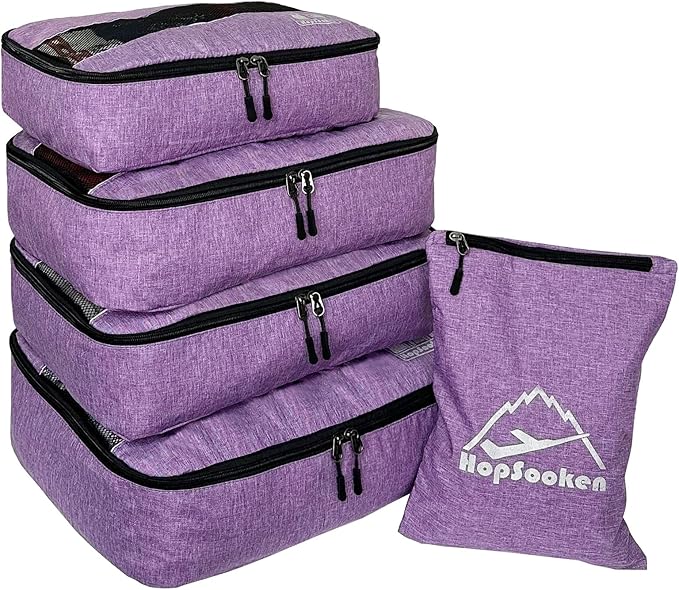 5 Set Packing Cubes for Travel Large Suitcase Luggage Organizer Bags Travel Accessories Vacation 4 Cubes 1 Laundry Pouch Bag