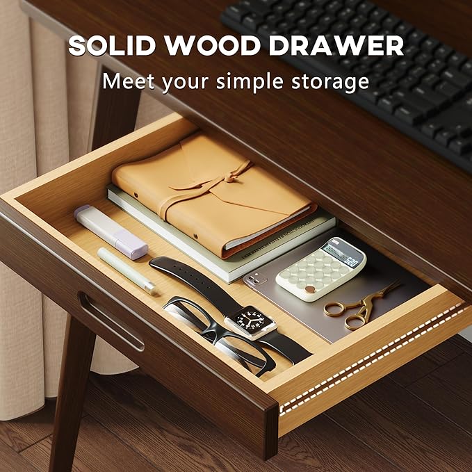 IOTXY Small Writing Desk with Hutch - 31.5" Work Computer Study Table | Black Walnut, Storage Drawer, Space-saving for Home and Office, with Bookshelves